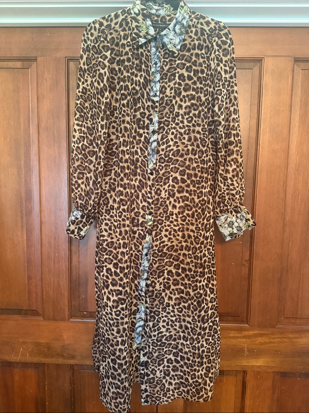 White House Black Market Brown Leopard Print Dress with Floral Trim